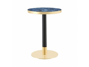Table d’appoint ronde, table basse moderne table salon plateau marbre bord doré, design moderne, métal, coloris bleu