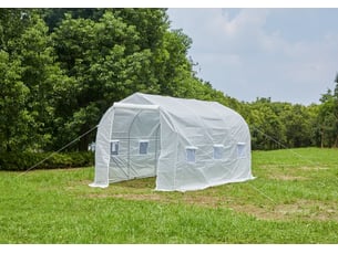 Serre de jardin tunnel 4 x 2 x 2 m avec 6 fenêtres d'aération et porte enroulable zippée, idéale pour la culture de plantes et de légumes, blanche.