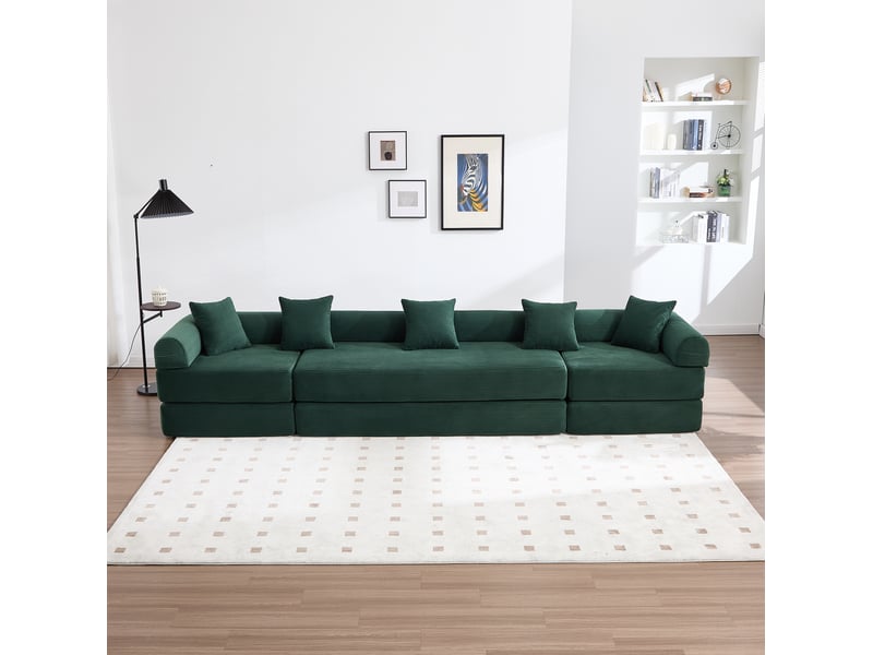 Canapé d'angle modenvie modulable 4 places 270 x 180 cm en velours côtelé vert émeraude - Conforama E