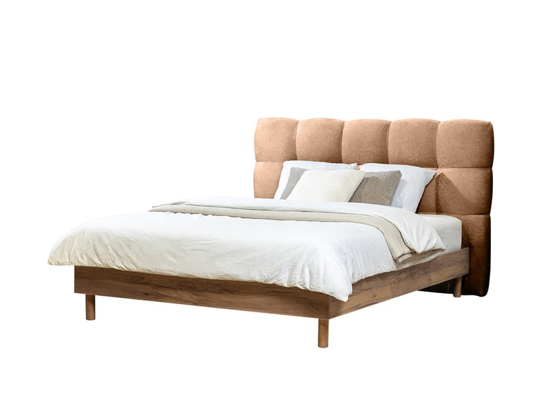  Bobochic lit kumo tissu lisse lattes massives pieds en bois naturel rose 180x200 KUMO - Conforama A