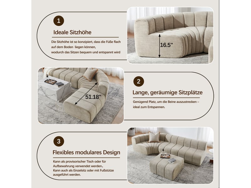 Canapé d'angle modulable - 4 places - modules combinables - marron - matériau chenille - mousse haute résilience Brun - Conforama D