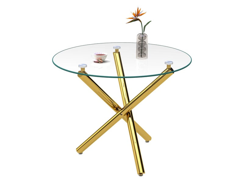  Table de salle à manger ronde 2 à 4 personnes pour salle à manger en verre et métal 80×80×76 cm doré  - Conforama A