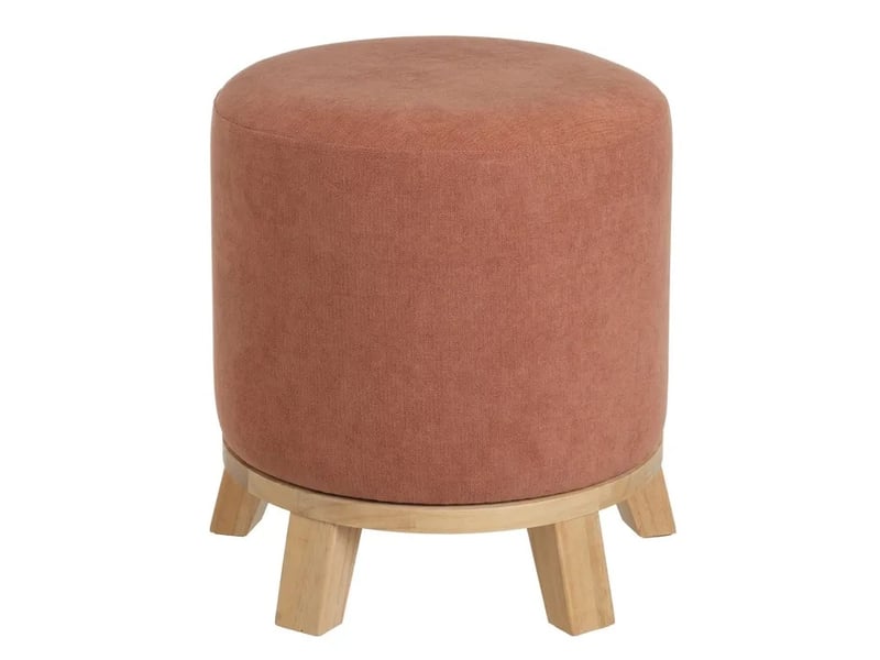  Pouf rond rembourré en chenille avec piètement en bois, coloris orange - diamètre 40 x hauteur 45 cm  - Conforama A