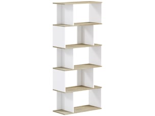 Bibliothèque style scandinave meuble de rangement 5 étagères anti-basculement charge 25 kg aspect bois & blanc