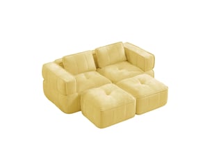 Canapé modulable 2 places avec 2 poufs en polyester jaune