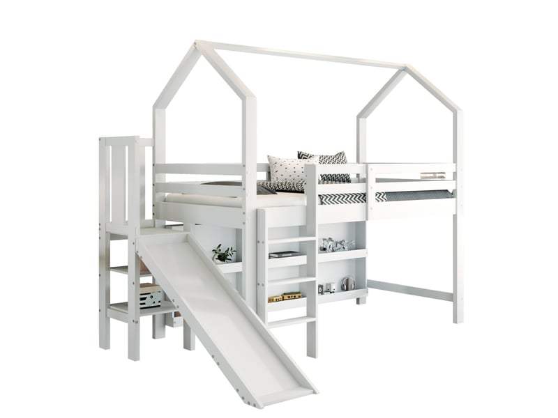  Modenvie lit enfant 90x200 cm - avec toboggan et rangements intégrés, sans matelas - blanc  - Conforama A