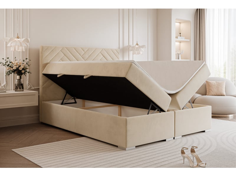  Lit coffre nerea - 160x200 cm - avec matelas et surmatelas - velours dense - beige clair NEREA - Conforama C