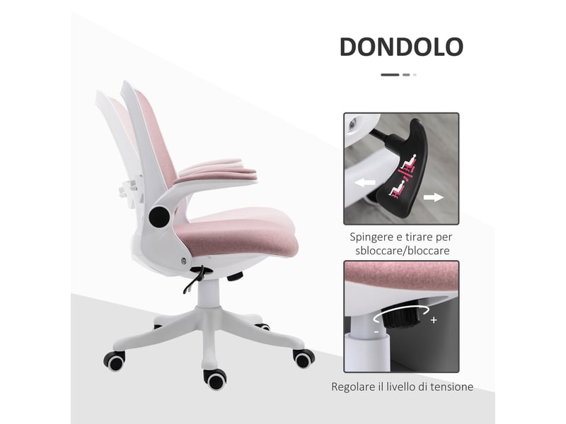 Chaise de bureau ergonomique rose et blanche, hauteur réglable de 94 à 104 cm - Conforama R