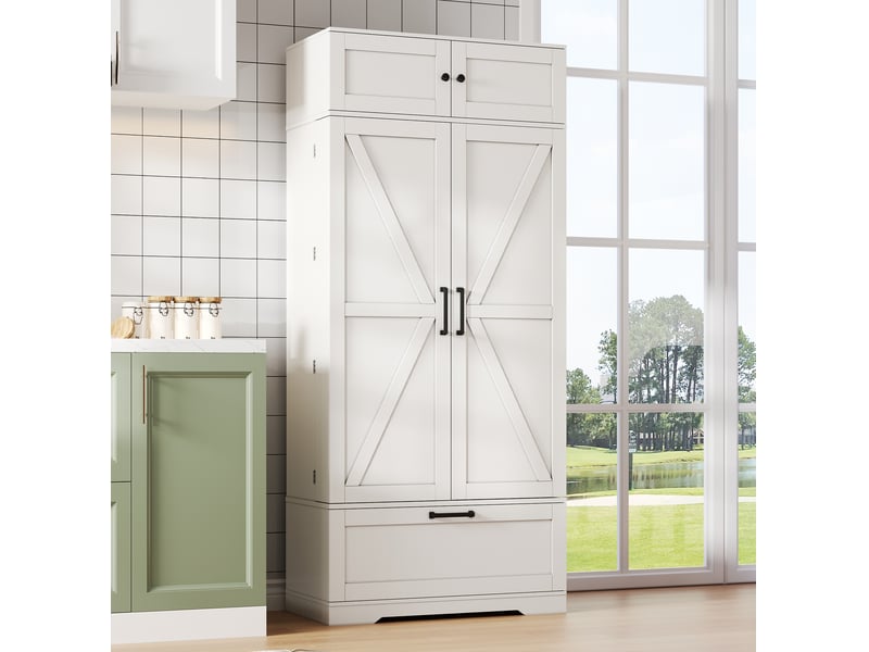  Armoire de cuisine blanche 80 x 40 x 180 cm avec tiroir et casiers à bouteilles  - Conforama D