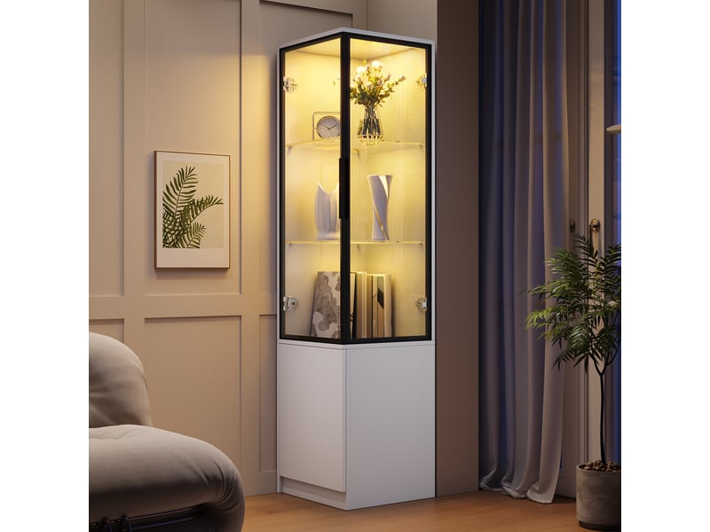  Vitrine haute 40x40x160 cm, éclairage led, commande par application, portes vitrées, grand rangement pour salon et séjour - blanc  - Conforama B
