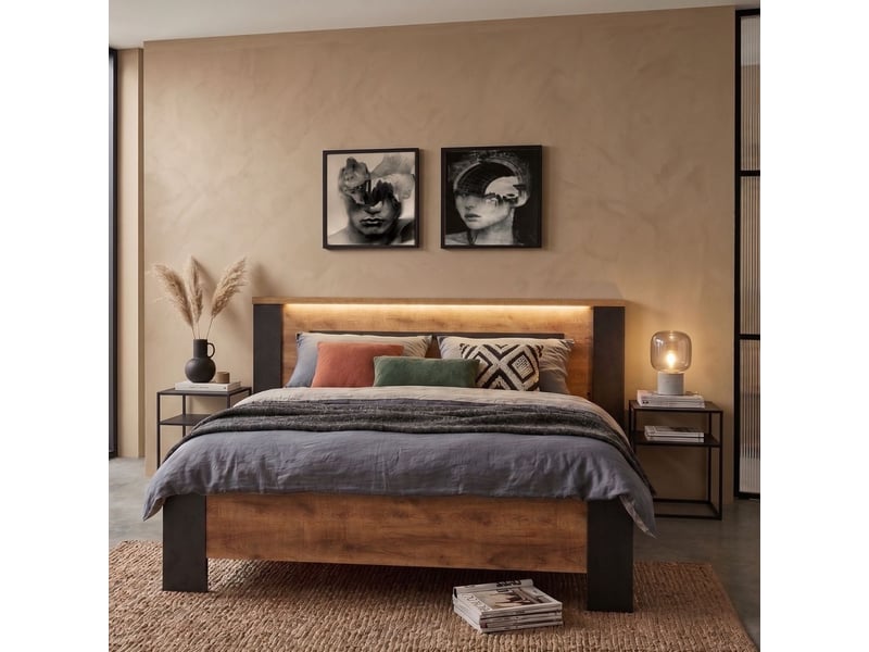  Lit 160x200cm aspect chêne artisan et graphite avec leds - andes ANDES - Conforama B
