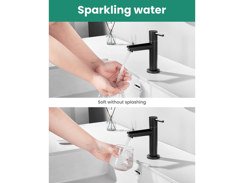  Robinet d'eau froide noir, robinet de lavabo monotrou en acier inoxydable (bouche droite cuite noire) avec tuyau de 60 cm  - Conforama D