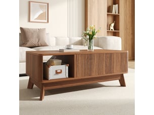 Table basse relevable au design ondulé, rangement latéral ouvert, en mdf, style moderne