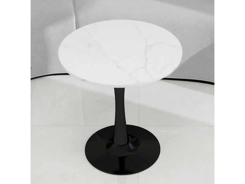  Table basse moderne - marbre artificiel - noir blanc - style milieu du siècle - plateau rond 70x70x72cm - Conforama E
