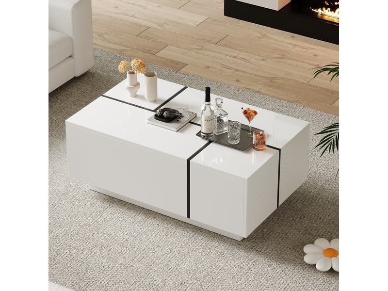  Table basse moderne blanche et noire – 4 tiroirs – plateau brillant – 100 x 60 x 40 cm  - Conforama C
