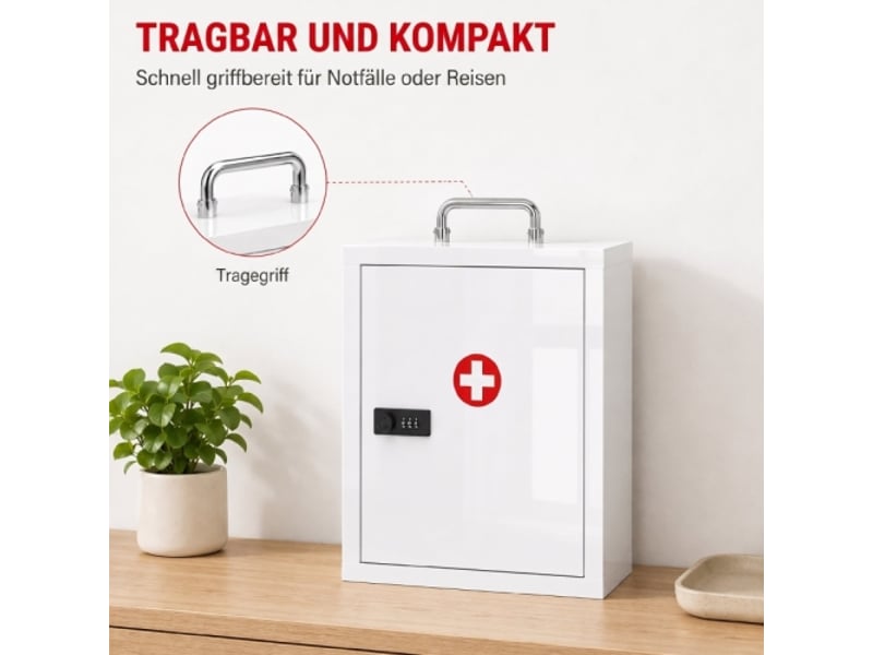  Armoire à pharmacie murale en acier blanc, 3 niveaux, serrure à code, pour premiers secours  - Conforama B