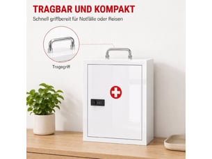 Armoire à pharmacie murale en acier blanc, 3 niveaux, serrure à code, pour premiers secours