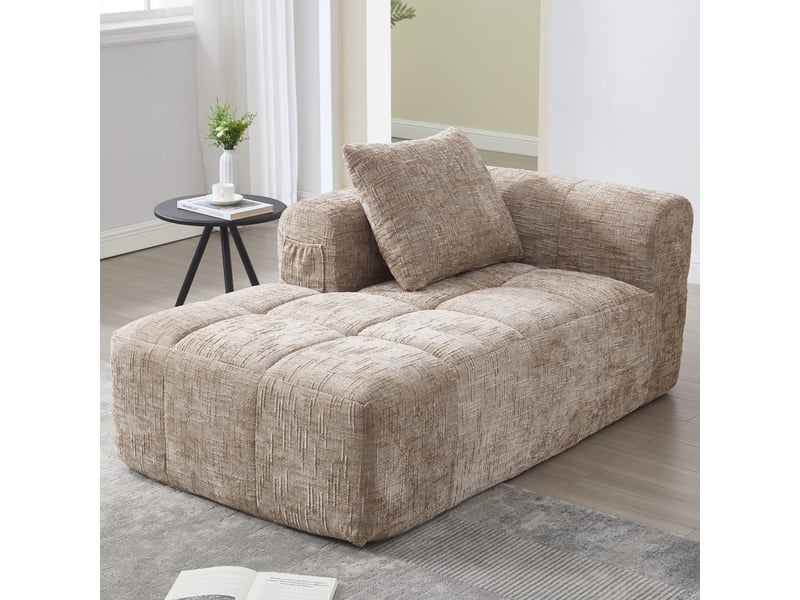  Canapé tissu en chenille douce avec coussin,canapé avec poches latérales,canapé modulable,design moderne kaki 158x90x60cm - Conforama D