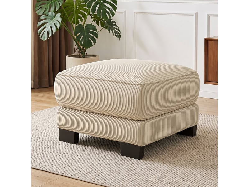Pouf de salon - pouf mason en velours tricoté beige, 72.5 x 67 x 53 cm, velours côtelé, pour salon, tissu velours côtelé de haute - Conforama B