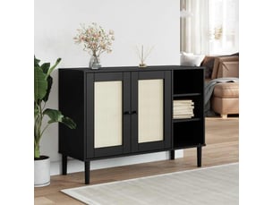 Buffet - bahut - meuble de rangement senja aspect rotin noir 112x40x80cm bois massif de pin
