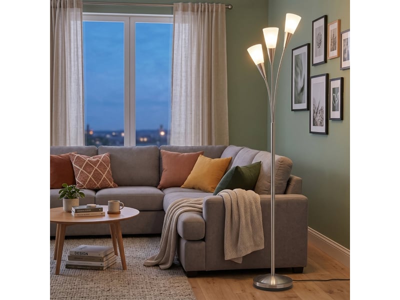  Lampadaire argenté en verre et métal, cadre q235 stable, 3xe14 sans ampoule fournie  - Conforama D