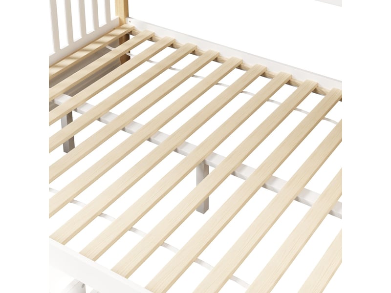 Lit superposé 90 x 200 + 140 x 200 cm + deux couchages et tiroirs rangement multifonctionnel blanc et naturel - Conforama D