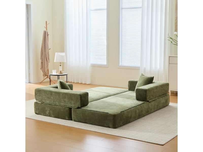 Canapé modulable,198x79x60 cm,2 places avec poches latérales,chenille,vert - Conforama E