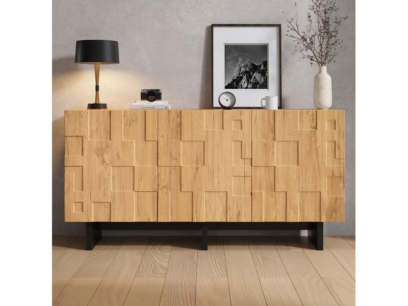  Buffet 3 portes 140x40x70 cm coloris bois naturel en mdf et panneau de particules  - Conforama W