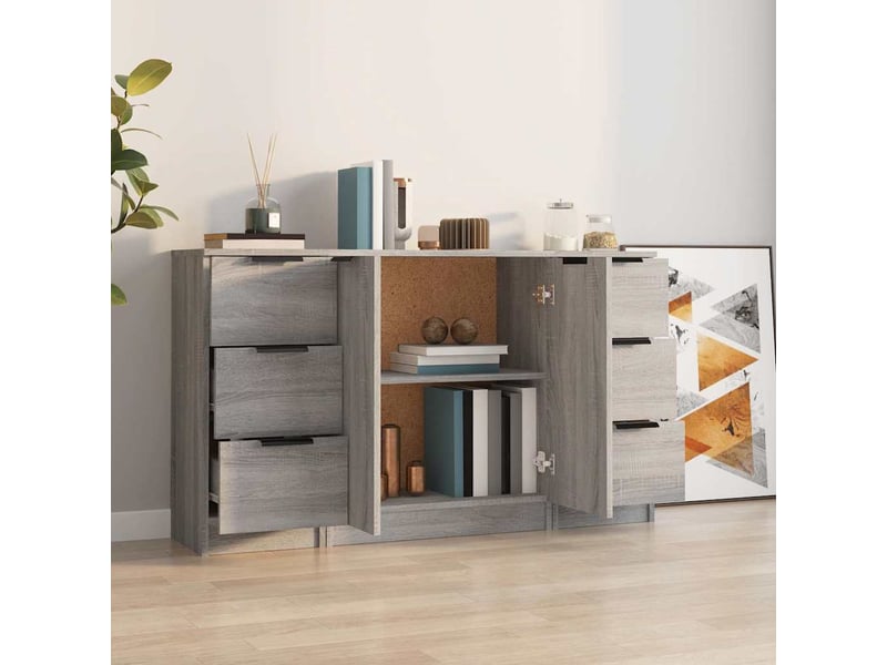  Buffets 3 pcs - bahut - meuble de rangement sonoma gris bois d'ingénierie  - Conforama C