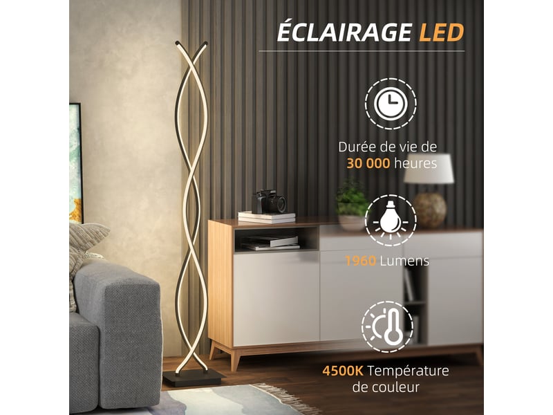  Lampadaire sur pied salon, noir, lampe salon 3 niveaux de luminosité réglables à double spirale avec interrupteur à pied  - Conforama R