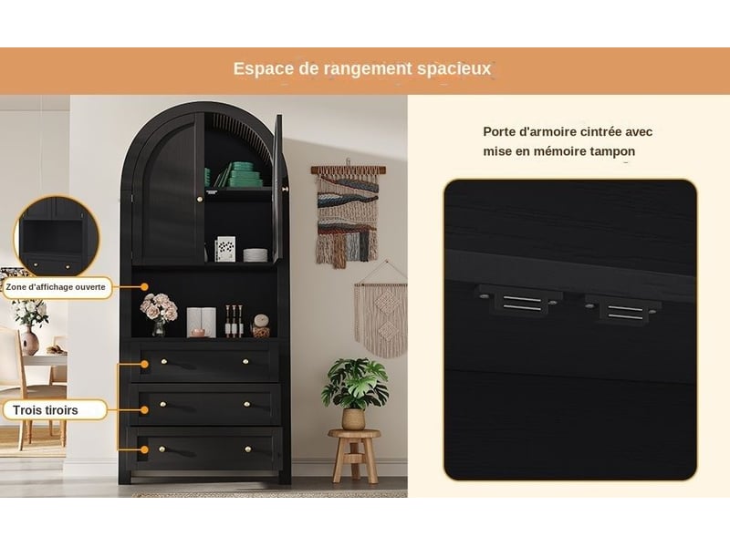  Servers, sideboards &amp; buffets - armoire de rangement haute voûte avec tiroirs et portes, porte de rangement haute voûte po - mdf - noir - 70 x 35 x 180 cm - usage domestique - installation simple N620P27836970S - Conforama E
