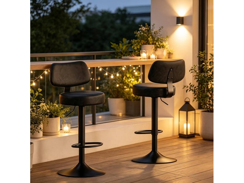  Tabouret de bar lot de 2 pivotant avec hauteur réglable, dossier ergonomique et repose-pieds, similicuir anthracite  - Conforama C