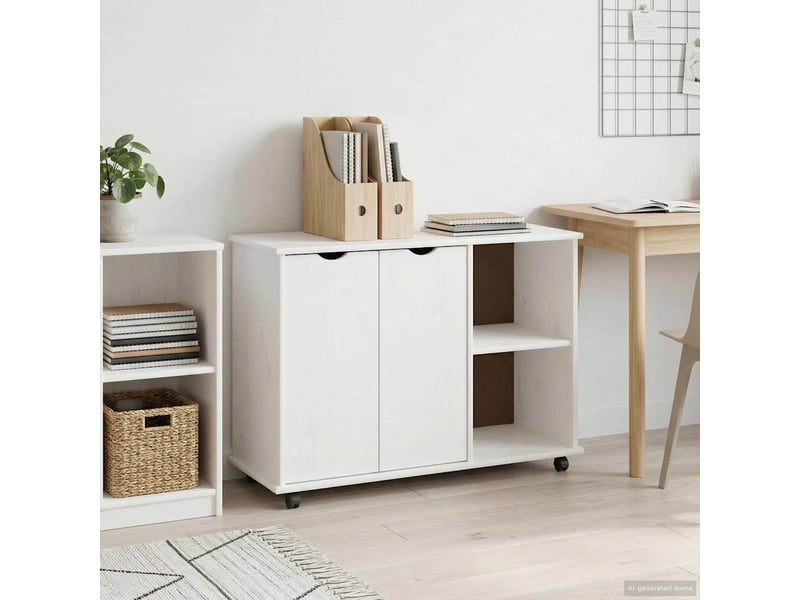 Caisson roulant de bureau blanc 100 x 39 x 65,5 cm bois de pin massif - Conforama B