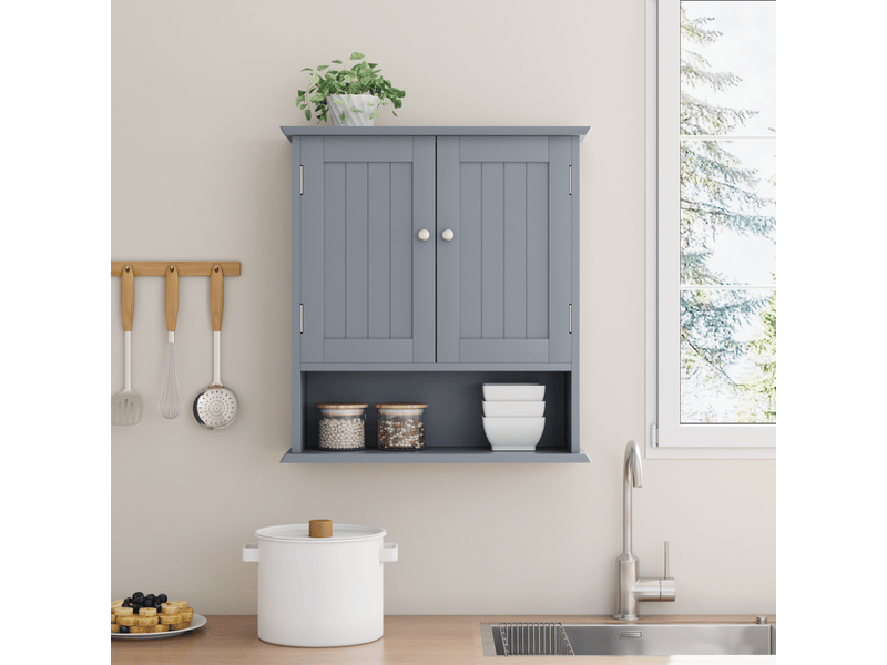  Armoire murale salle de bains avec 2 portes, étagères réglables, mdf gris, 54,6 × 19,8 × 60 cm  - Conforama W