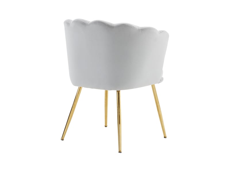 Chaise de salle à manger lot de 6, dossier pétale capitonné, coussins de soutien, pieds métal doré, velours gris - Conforama C