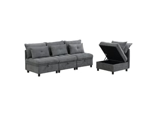 Canapé modulable 4 places convertible gris antique en chenille avec rangement
