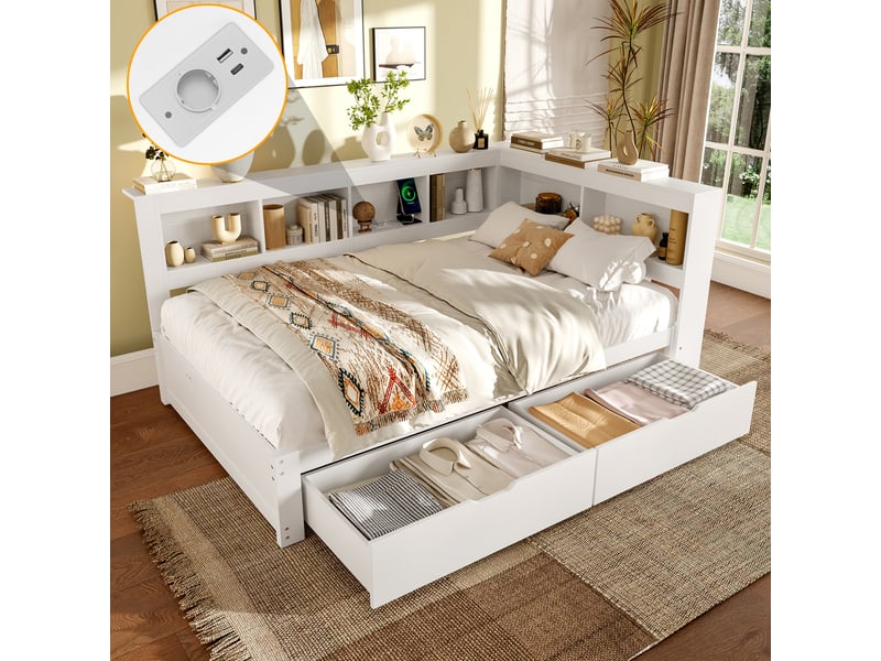  Lit convertible en panneaux de fibres moyenne densité et pin blanc 140x200 cm  - Conforama B