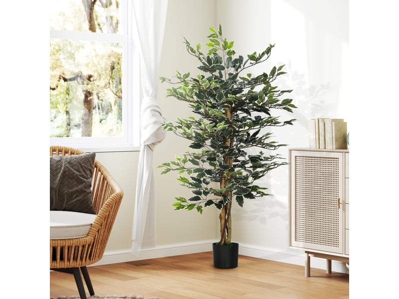  Plante artificielle ficus tronc branches liane lichen feuilles grand réalisme pot hauteur inclus 1,3 m  - Conforama A
