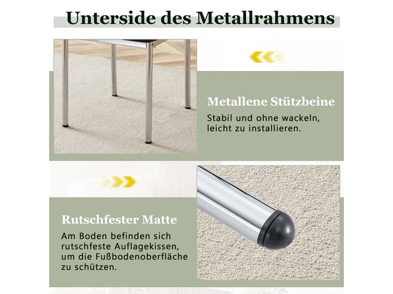  Lot de 4 chaises de salle à manger en cuir pu noir, pieds en métal argenté, style luxe léger, hauteur 93 cm  - Conforama D