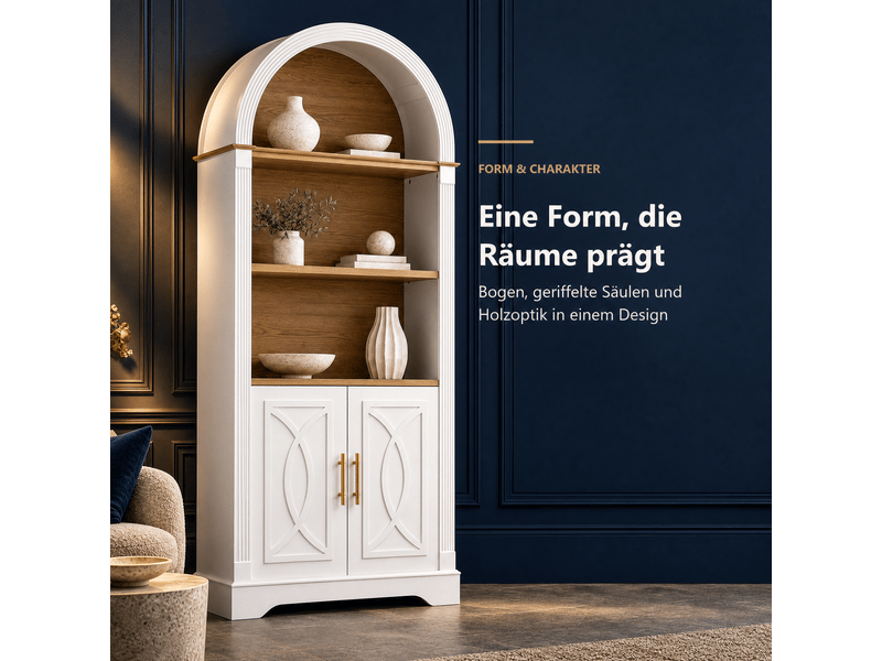  Buffet de rangement - meuble haut avec étagères réglables et éclairage led, blanc, 76.2 x 40.1 x 180 cm  - Conforama E