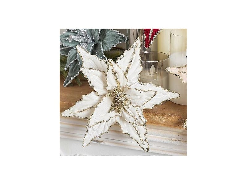  Lot de 2 fleurs artificielles de noël en velours pailleté avec pétales ajustablesvert armée  - Conforama E