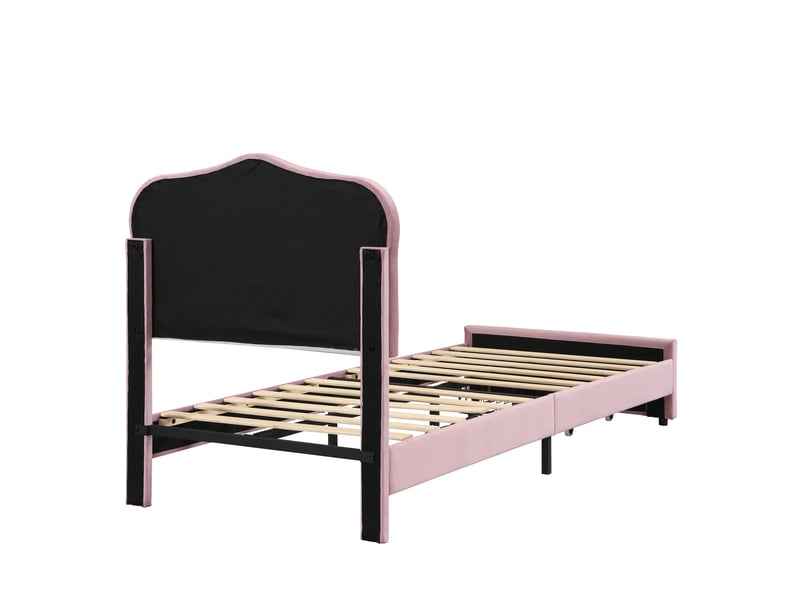 Lit enfant tapissé 90 x 200 cm en velours avec tiroir et led rose chicfurn  - Conforama E