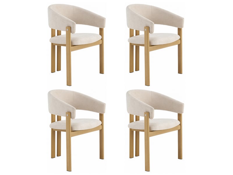  Lot de 6 chaises de salle à manger en tissu beige, structure métal aspect bois, esprit scandinave élégant  - Conforama A