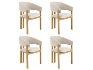 Lot de 6 chaises de salle à manger en tissu beige, structure métal aspect bois, esprit scandinave élégant