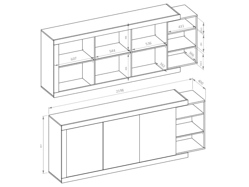 Buffet/bahut sino 3 portes 220 cm chêne/blanc laqué  - Conforama C