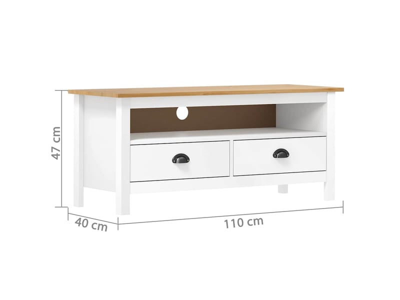 Meuble tv - banc tv - meuble de rangement hill range blanc 110x40x47 cm bois de pin solide  - Conforama D