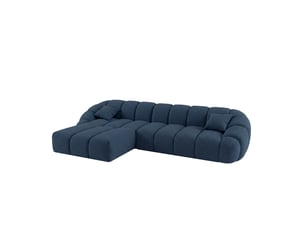 Canapé bulle angle gauche en tissu chenille et bois renforcé bleu - serena - morphea