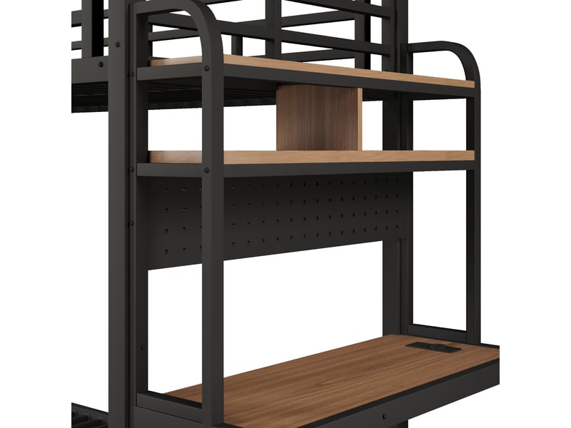  Lit superposé 90 x 200 cm avec rangements intégrés, bureau intégré, éclairage led, en métal – noir, matelas non inclus  - Conforama E