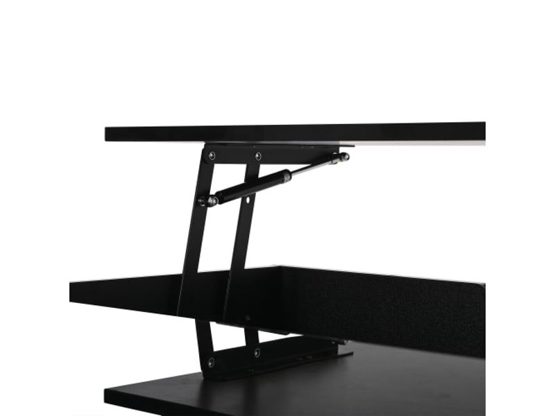 Table basse hydraulique noir brillant 80×75×40 cm avec rangement semi-ouvert – design géométrique - Conforama D