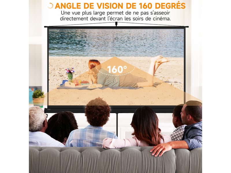  Écran de projection 100 pouces avec support trépied hauteur réglable, écran 4k hd 16:9  - Conforama D